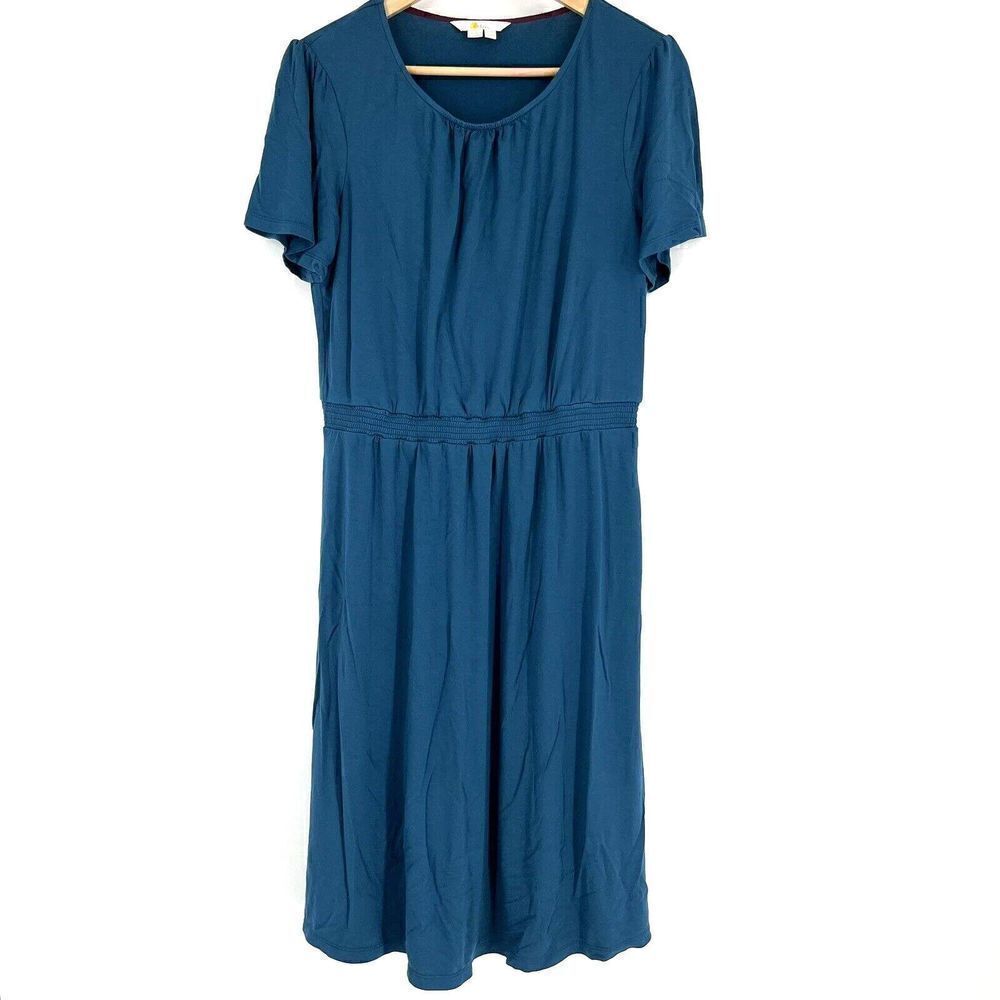 Boden Dress Size 10 Womens Blue Evangeline Jersey Knit Day Short Sleeve Stretch